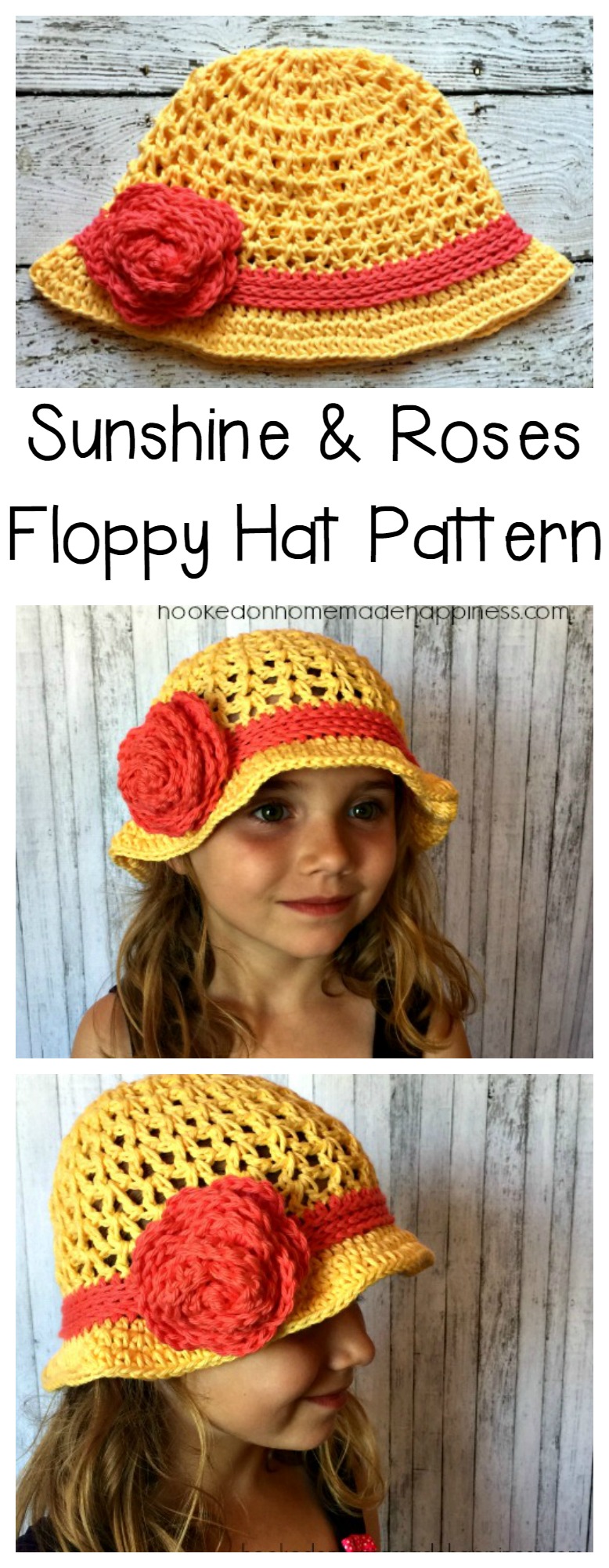 Sunshine & Roses Crochet Floppy Hat - Hooked on Homemade Happiness