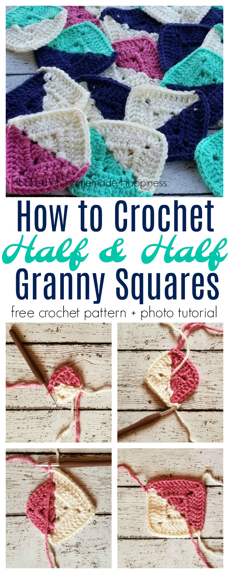 Half and Half Granny Square Crochet Pattern Hooked on Homemade Happiness