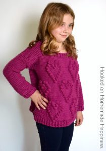 I Heart You Sweater Crochet Pattern - This adorable I Heart You Sweater Crochet Pattern has a fun heart pattern made with one of my favorite stitches... the bobble stitch!