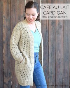 Cafe au Lait Cardigan Crochet Pattern - There is so much to love about the Cafe au Lait Cardigan Crochet Pattern. The seamless construction, the ribbing, the simple stitch, the POCKETS!