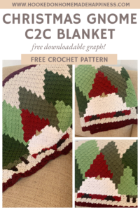 This Christmas Gnome Blanket C2C Crochet Pattern is so fun to work up! It's a small lapghan that's perfect for hanging over the back of a sofa.