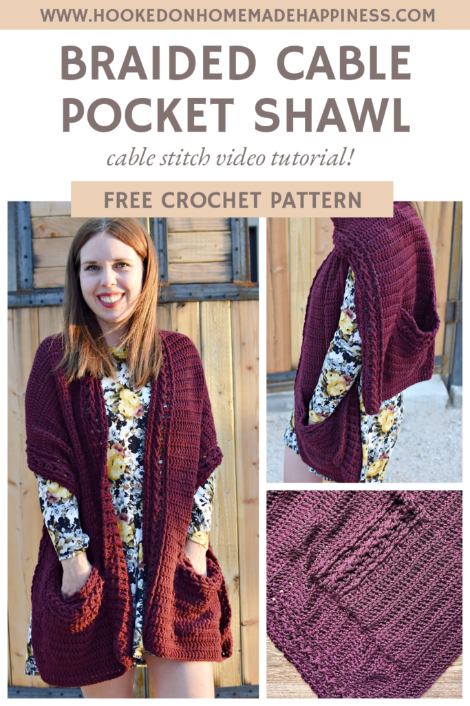 Braided Cable Pocket Shawl Crochet Pattern - Hooked on Homemade Happiness