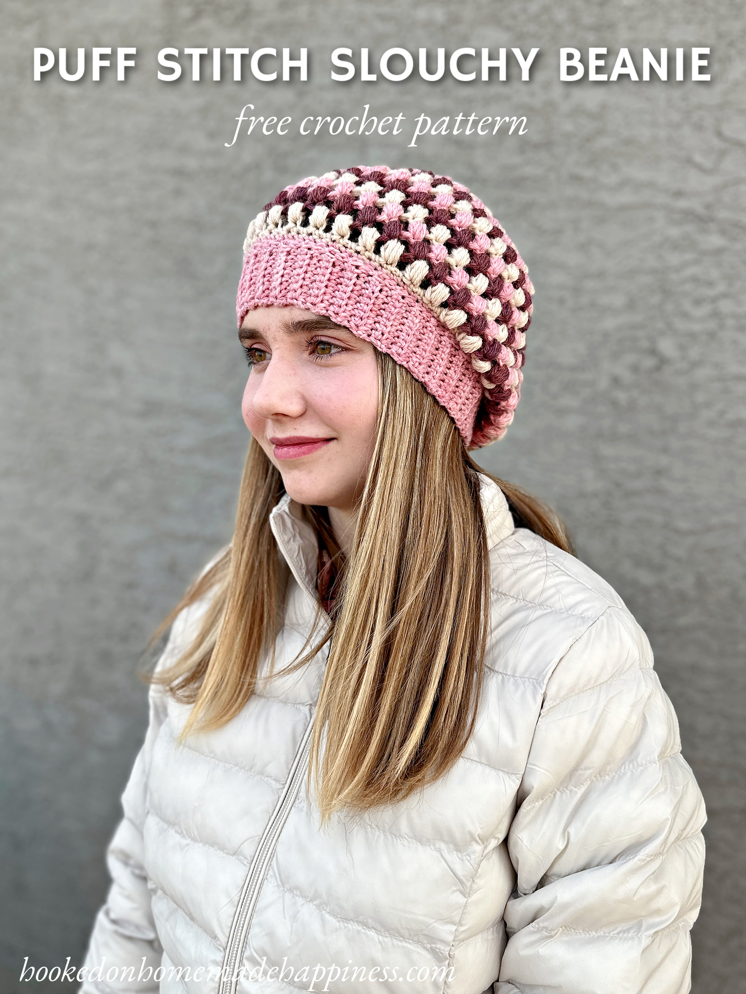 Puff Stitch Slouchy Beanie Crochet Pattern Hooked On Homemade Happiness 