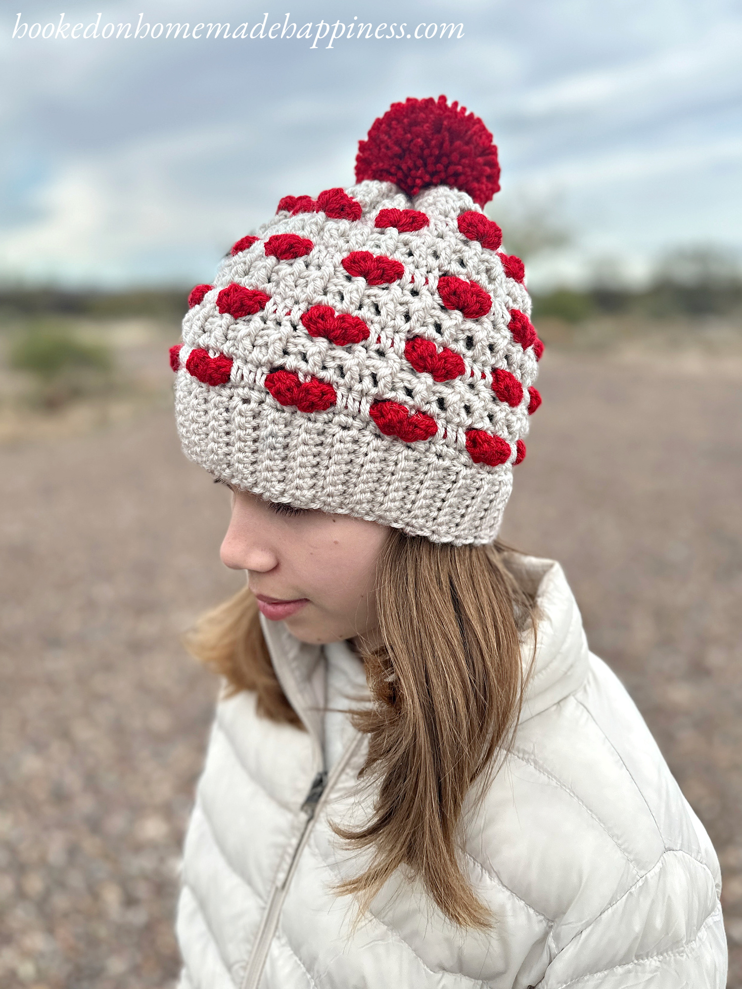 Valentine's Day Heart Beanie Crochet Pattern Hooked on Homemade Happiness