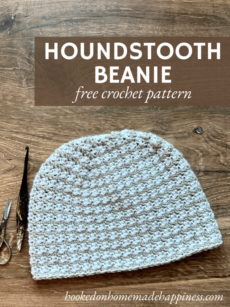 The Houndstooth Beanie Crochet Pattern is made by simply alternating double crochet and single crochet! 